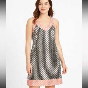 Angie Pink, Black, and Cream Geometric Grid Print Mini Dress